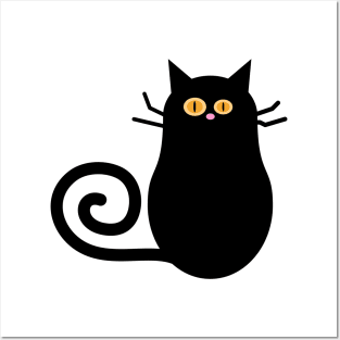 Black Halloween Cat Cartoon Illustration Posters and Art